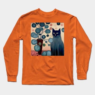 Cute Black Cat Proudly Displays the Flowers He Grew in His Garden Long Sleeve T-Shirt